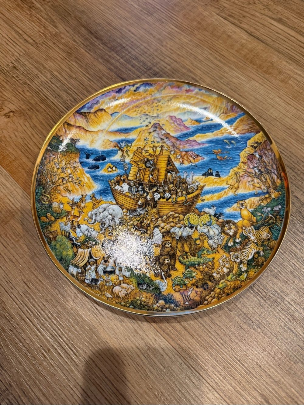 The Franklin Mint  Ceramic “Two by Two”Noah's Ark Plate in Gold and Blue